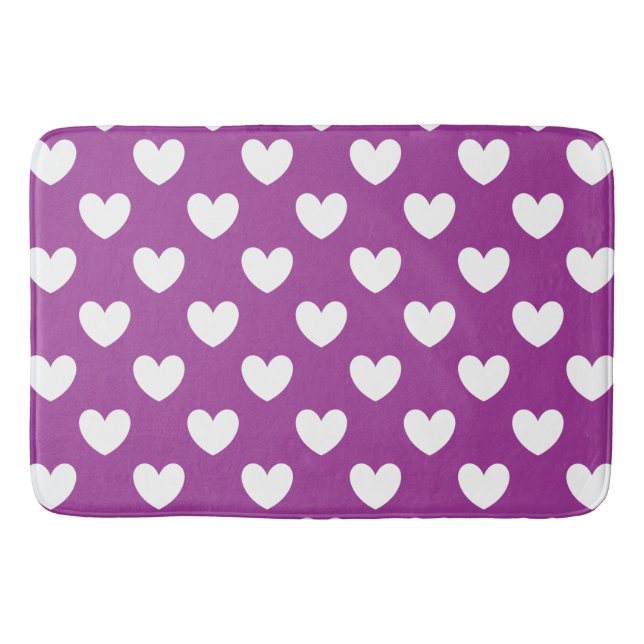 Tapis De Bain Coeurs polka blanc sur violet (Devant)