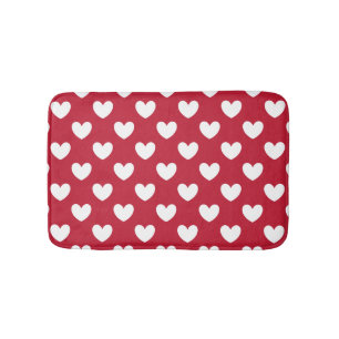 Tapis De Bain Coeurs polka blancs et rouges