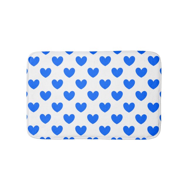 Tapis De Bain Coeurs polka bleu sur blanc (Devant)