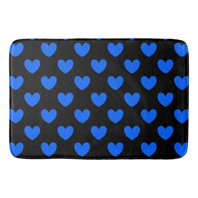 Tapis De Bain Coeurs polka bleu sur noir (Devant)
