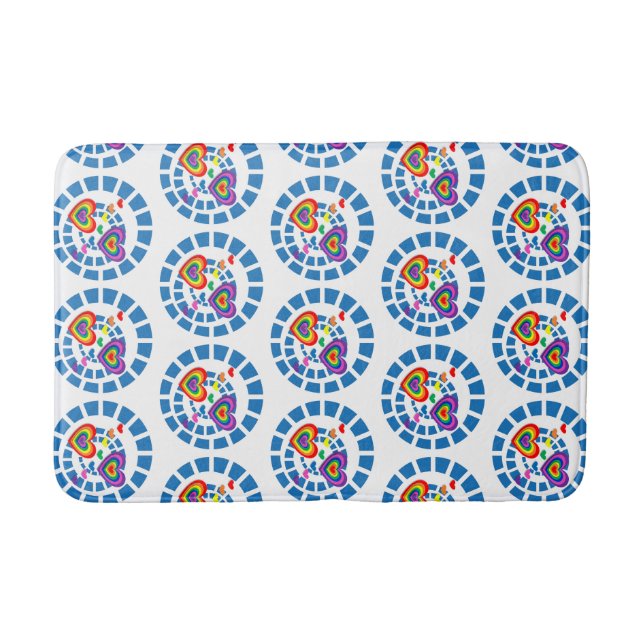 Tapis De Bain Coeurs romantiques Belle Sphère Bleue Élégant Mode (Devant)