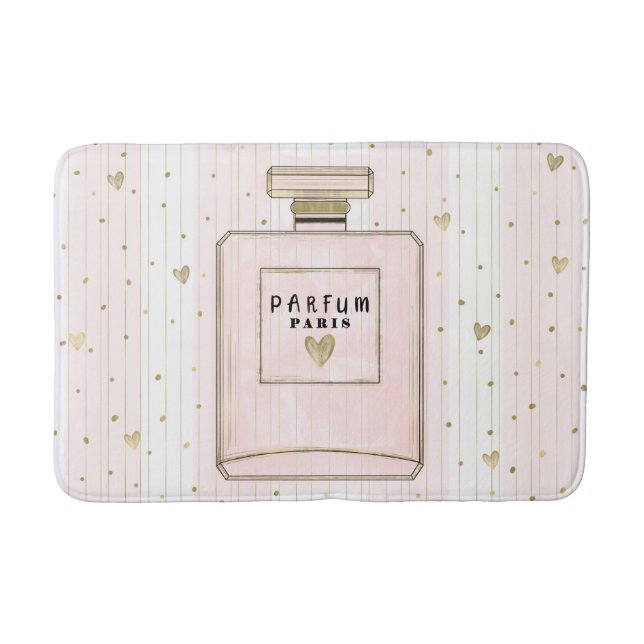Tapis De Bain Coeurs rose et or Paris Parfum Chic Mode (Devant)