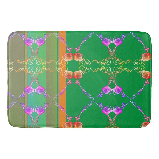 Tapis De Bain Coeurs roses sur Apricot et Mat Bain Vert (Devant)
