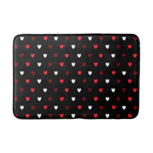 Tapis De Bain Coeurs rouge et blanc sur noir