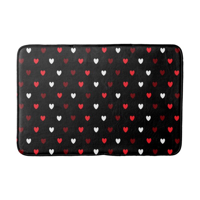 Tapis De Bain Coeurs rouge et blanc sur noir (Devant)