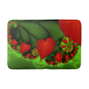 Tapis De Bain Coeurs rouges Lime vert Moderne Art Abstrait fract