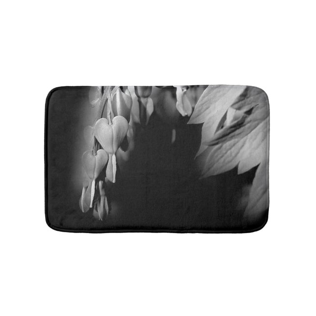 Tapis De Bain Coeurs Saignants Fleurs En Noir Et Blanc (Devant)