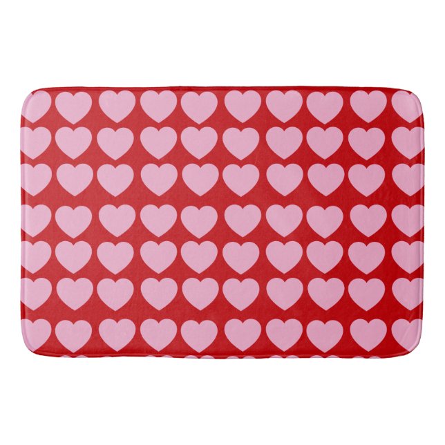 Tapis De Bain Cœurs Saint-Valentin roses sur fond rouge (Devant)