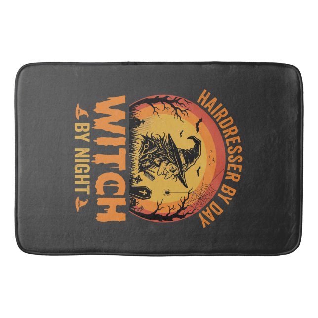 Tapis De Bain Coiffeur de jour sorcière de nuit Design Halloween (Devant)