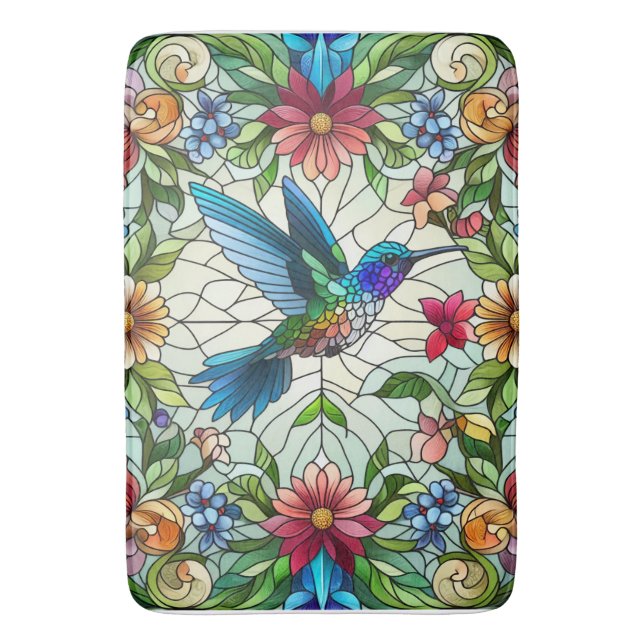 Tapis De Bain Colibri élégant avec effet de vitrail (devant Vertical)