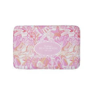Tapis De Bain Collage de plage nautique Hot Pink ID840