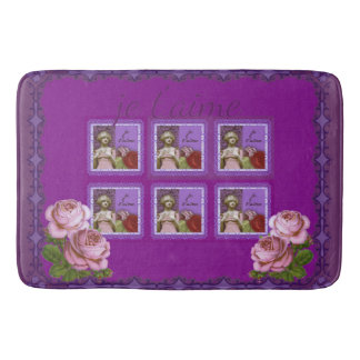 Tapis De Bain Collage romantique pourpre de cru de fille de Je