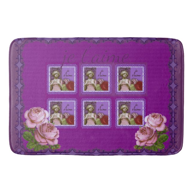 Tapis De Bain Collage romantique pourpre de cru de fille de Je (Devant)