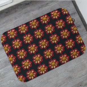 Tapis De Bain Collarette rouge Dahlia motifs floraux sur noir