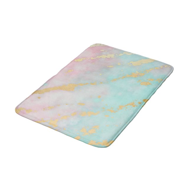 Tapis De Bain Collection Luxe Rose Pâle Menthe Douce Or Tendance (Angle)