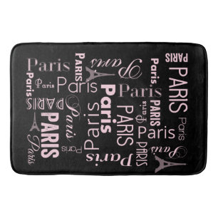 Tapis De Bain Collection Paris noir et rose Paris imprimé