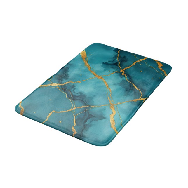 Tapis De Bain Collection tendance en marbre bleu turquoise (Angle)