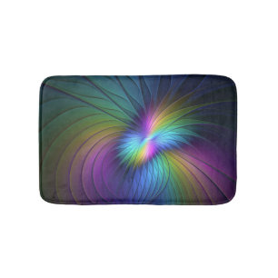 Tapis De Bain Coloré Avec Bleu Moderne Art Fractal Abstrait