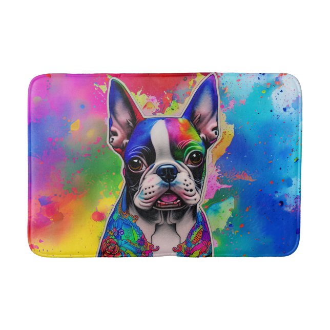 Tapis De Bain Coloré Boston Terrier Peinture Splashes (Devant)