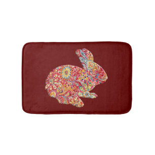 Tapis De Bain Coloré Floral Silhouette Lapin Lapin Mat Bain