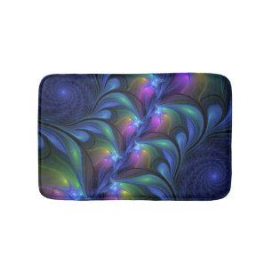 Tapis De Bain Coloré Lumineux Abstrait Bleu rose Vert Fractal