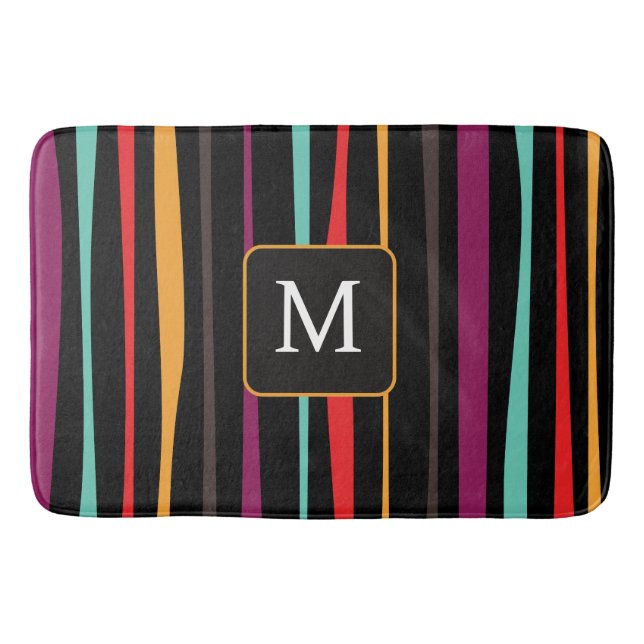 Tapis De Bain Colorful stripes custom monogram Bath Mat (Devant)