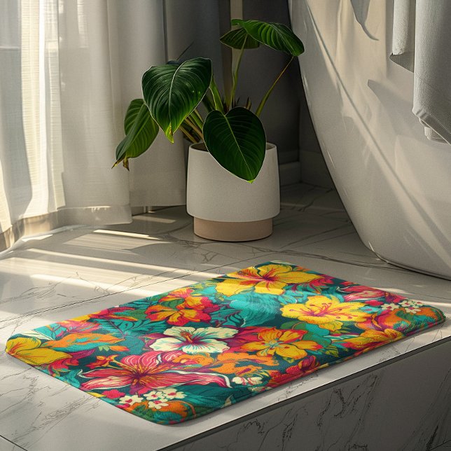 Tapis De Bain Colorful Tropical Flowers Pattern (Créateur téléchargé)