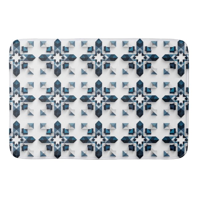 Tapis De Bain Conception Abstraite Géométrique en Bleu et Blanc (Devant)