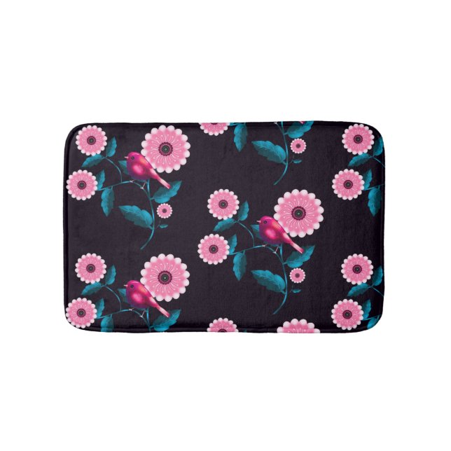 Tapis De Bain Conception botanique florale d'oiseau rose fantais (Devant)