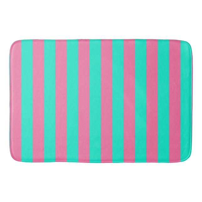 Tapis De Bain Conception de bandes vert menthe rose  (Devant)