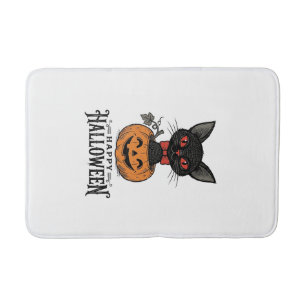 Tapis De Bain Conception de chemise de citrouille de chat noir H