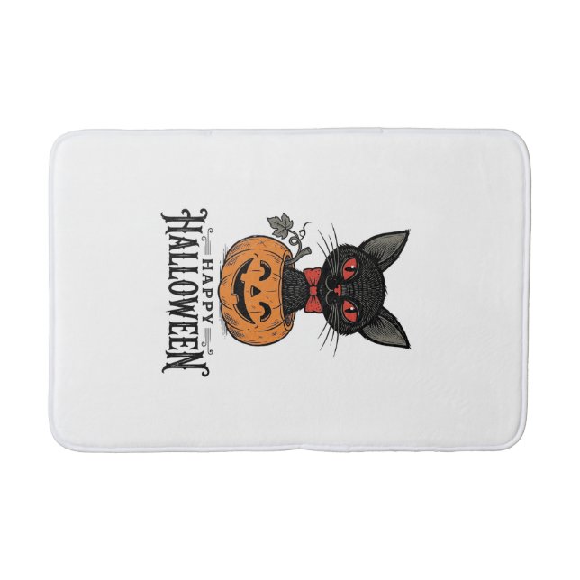 Tapis De Bain Conception de chemise de citrouille de chat noir H (Devant)