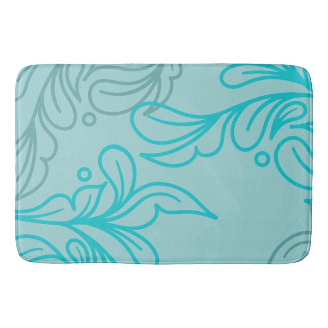 Tapis De Bain Conception de feuilles Boho turquoise et gris (Devant)