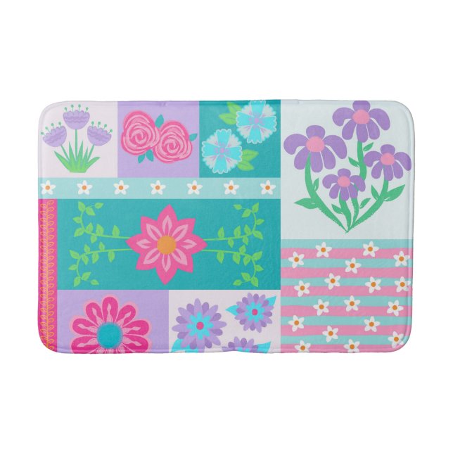Tapis De Bain Conception de fleurs vibrantes en fleurs (Devant)