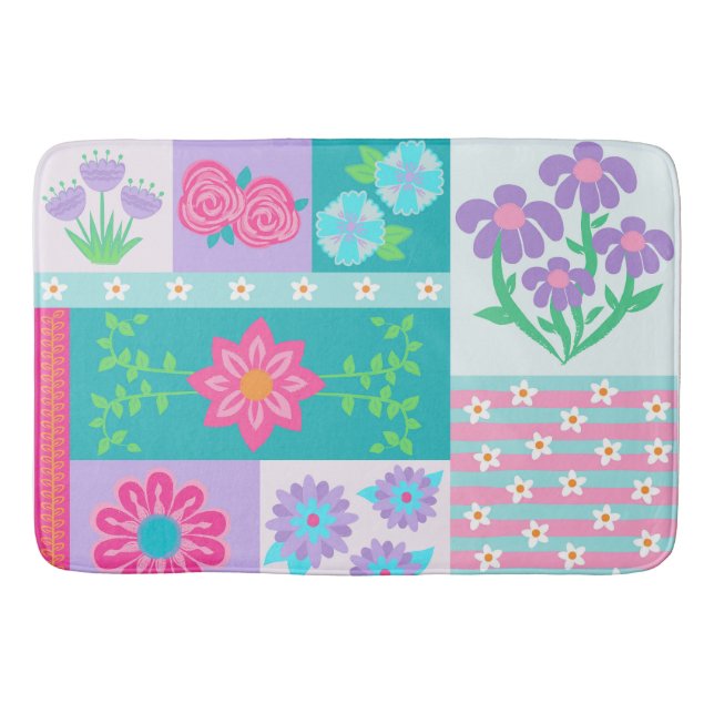 Tapis De Bain Conception de fleurs vibrantes en fleurs (Devant)