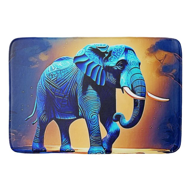 Tapis De Bain Conception de l'éléphant bleu lumineux  (Devant)