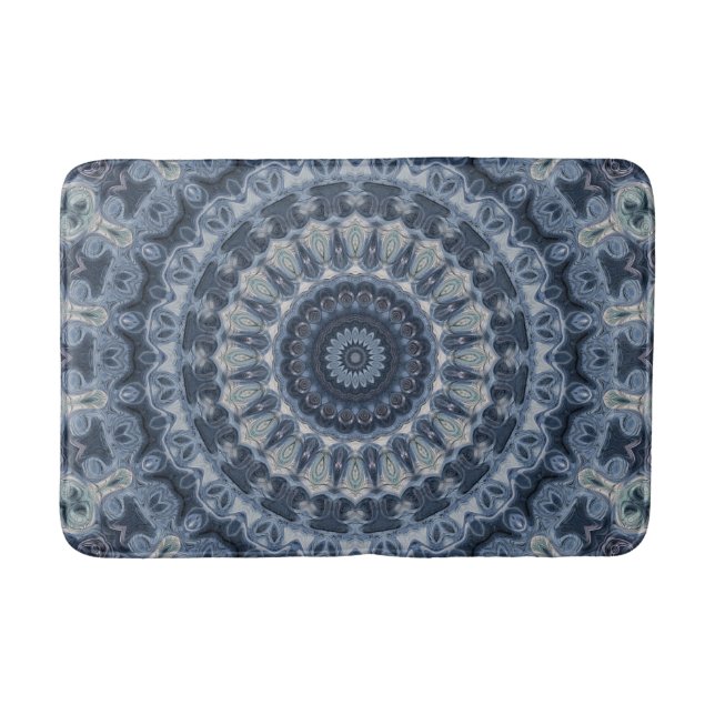 Tapis De Bain Conception de motif mandala bleu et argent (Devant)