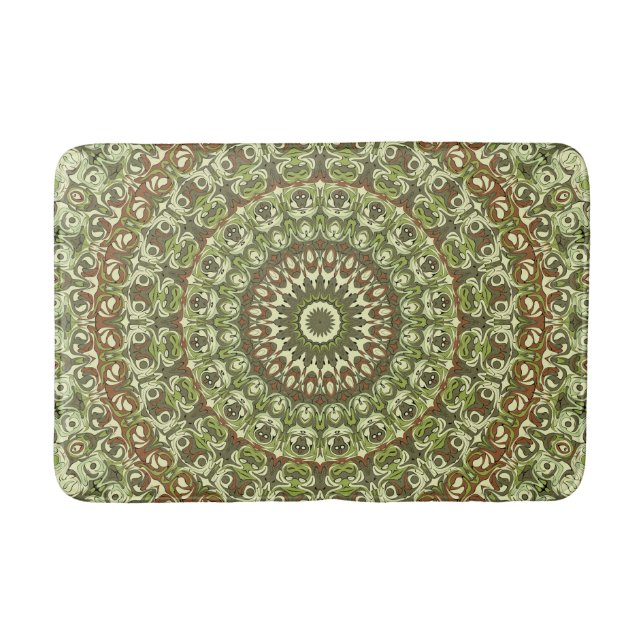 Tapis De Bain Conception de motif mandala de couleur vert terreu (Devant)
