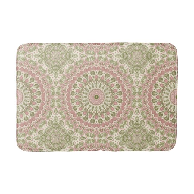 Tapis De Bain Conception de motif mandala rose et vert (Devant)