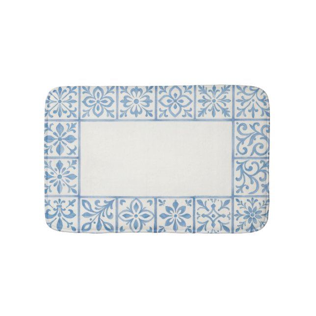 Tapis De Bain conception de papeterie bleue de carreau d'Azulejo (Devant)