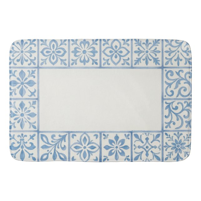 Tapis De Bain conception de papeterie bleue de carreau d'Azulejo (Devant)