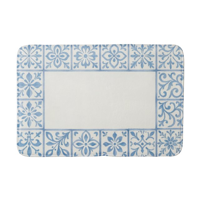 Tapis De Bain conception de papeterie bleue de carreau d'Azulejo (Devant)