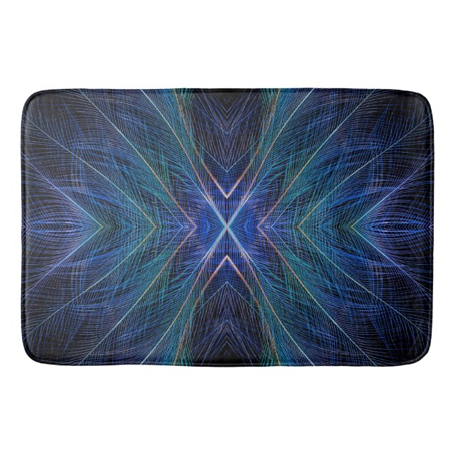 Tapis De Bain Conception de plume fractale bleue (Devant)