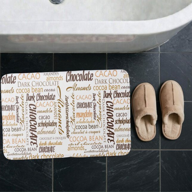 Tapis De Bain Conception de texte au chocolat, aux amandes et au (Multilingual chocolate typography word cloud bath mat)