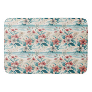 Tapis De Bain Conception d'élégance côtière aqua florale tropica