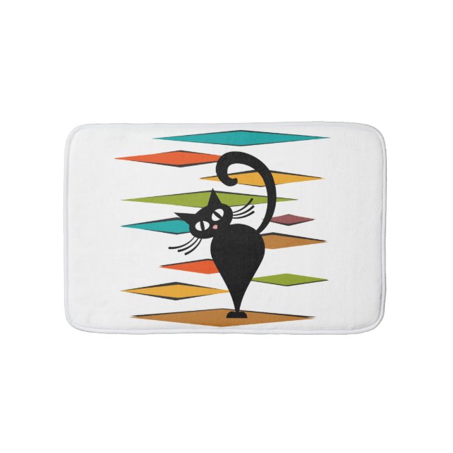 Tapis De Bain Conception du chat noir du milieu du siècle (Devant)