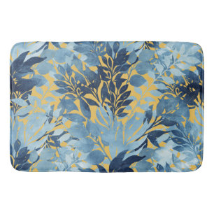 Tapis De Bain Conception du feuillage jaune bleu métallique trop