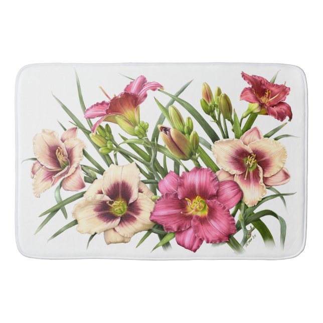 Tapis De Bain Conception florale de jardin d'hémérocalle rouge (Devant)