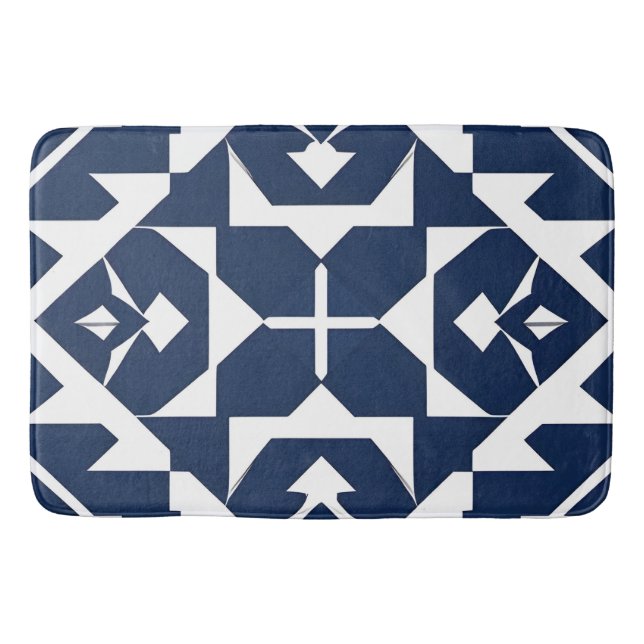 Tapis De Bain Conception géométrique bleue abstraite (Devant)