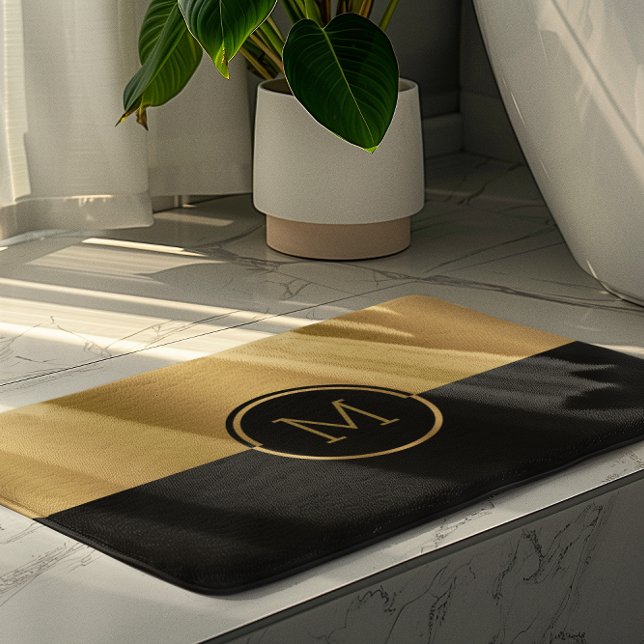 Tapis De Bain Conception géométrique personnalisée Gold & Black (Créateur téléchargé)